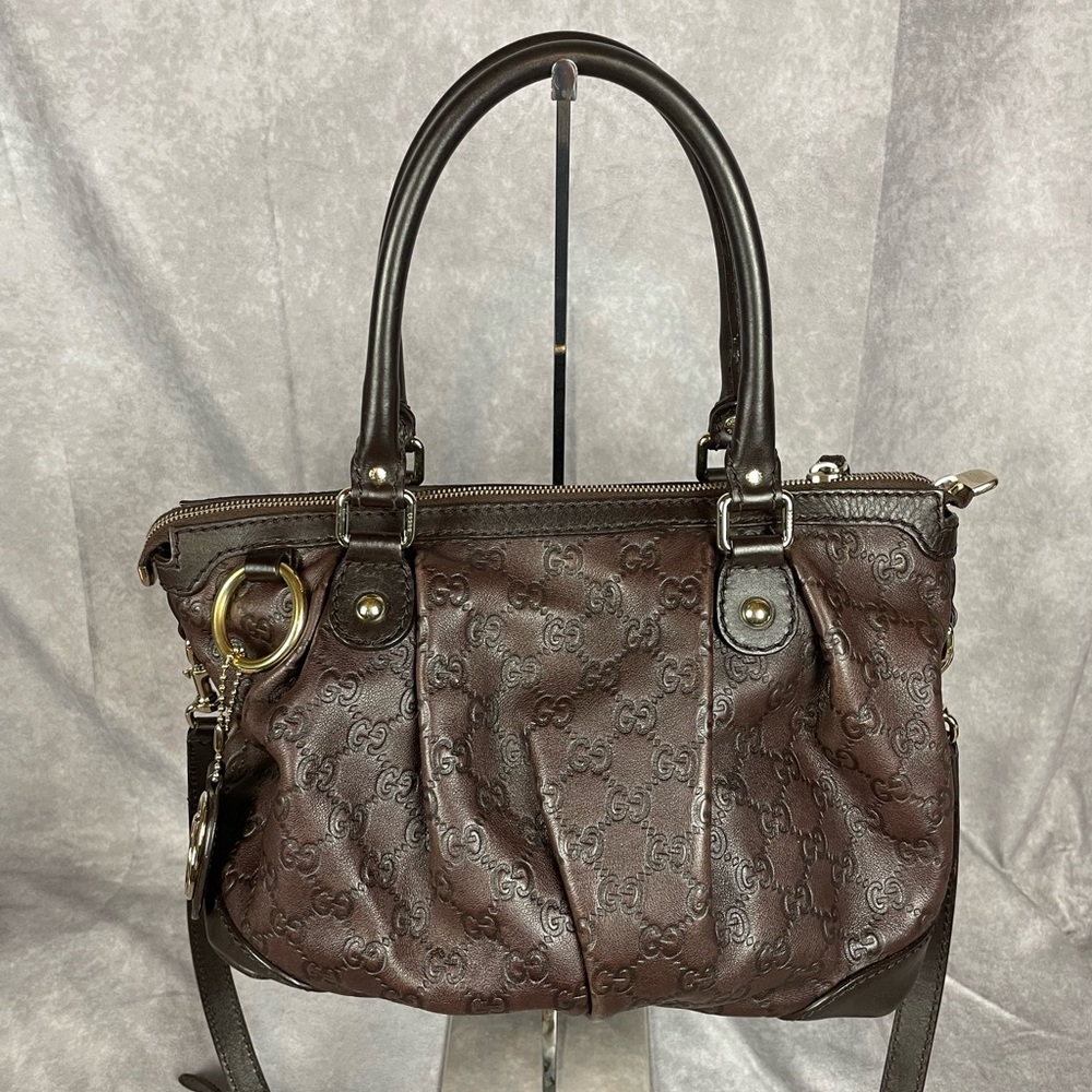 Gucci Guccissima Medium Sukey Top Handle Bag Dark Chocolate Brown